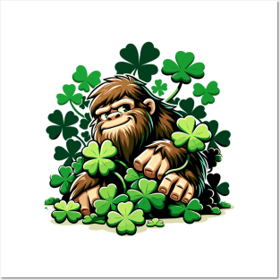 Bigfoot and Shamrocks: A Playful Mystery Meets Luck Design Posters and Art